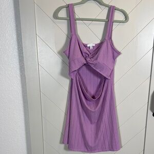 Topshop Purple Ribbed Dress with Knot Detail